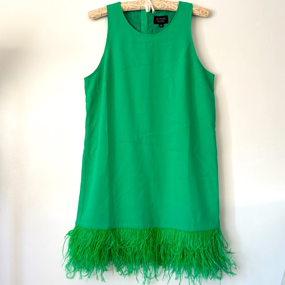 J.CREW Collection - Crepe Feather-Trim Shift Dress in Kelly Green - Picture 3 of 12